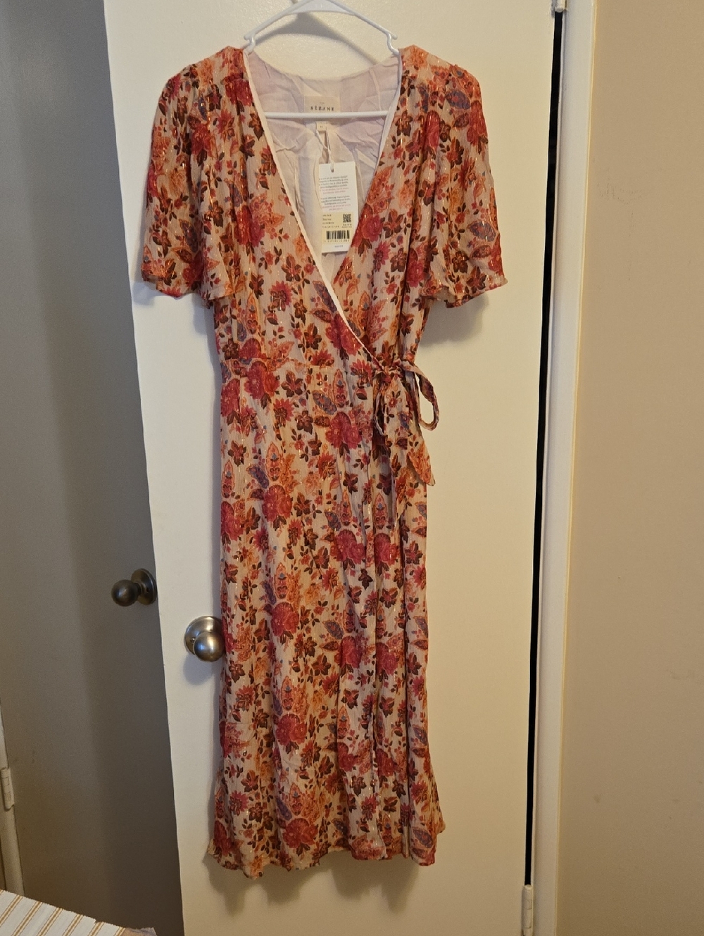 Sezane Sarah Pink Floral Midi Wrap Dress - Picture 8 of 15